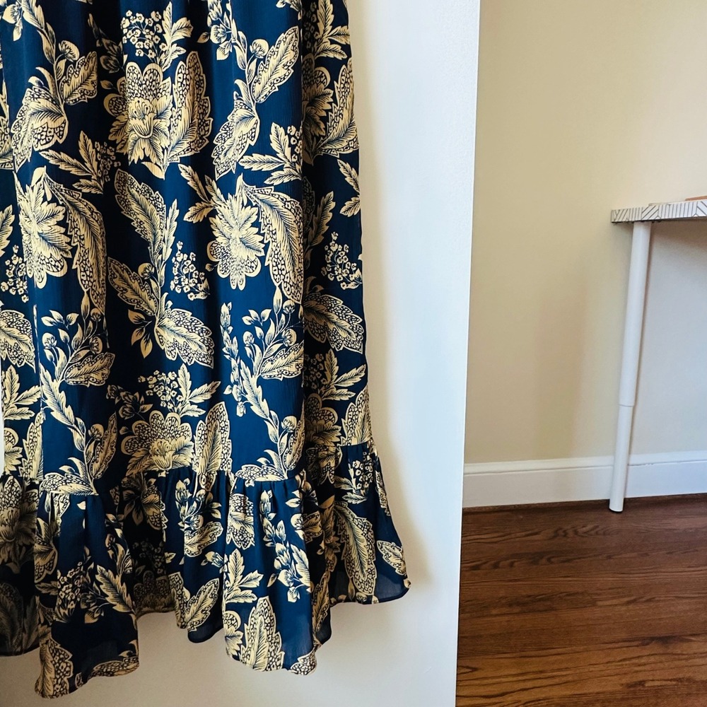 J. Crew Blue Midi Dress with Gold Floral Motif - Picture 4 of 8